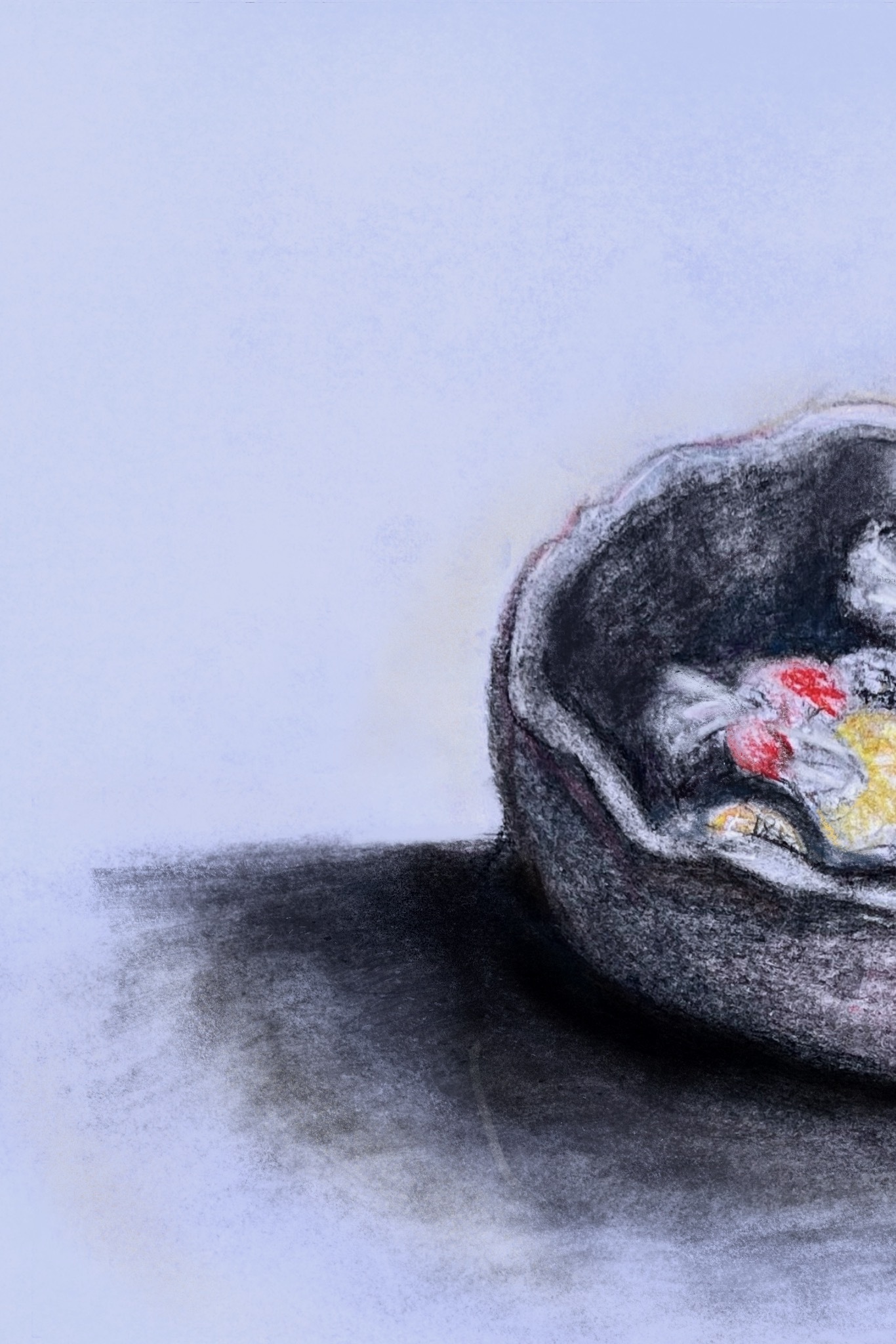 pencil drawing of a bowl of chocolates